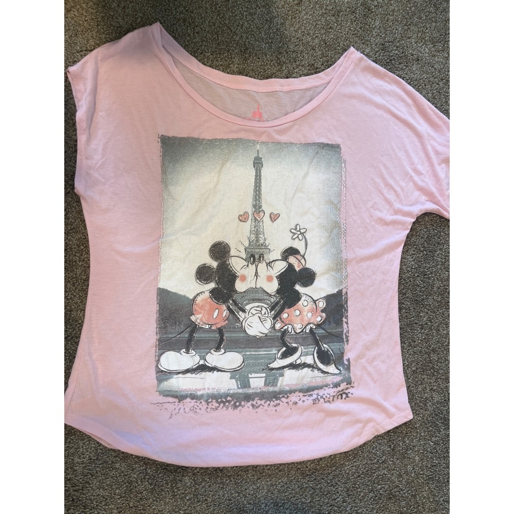 Disney Minnie Mouse Paris Eiffel Tower Graphic Tee Shirt Women Pink XL